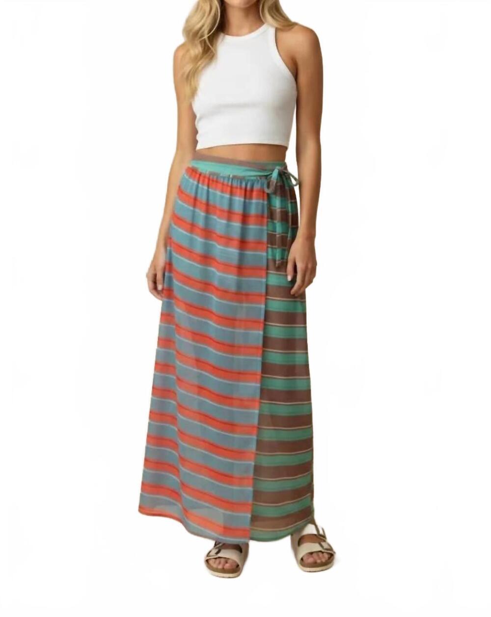 NEW J.NNA sunset stripe wrap skirt in teal poppy